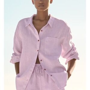 NEW NWT Poetry Size 12 Garment Dyed Linen Overshirt Button Up Long Sleeve Purple